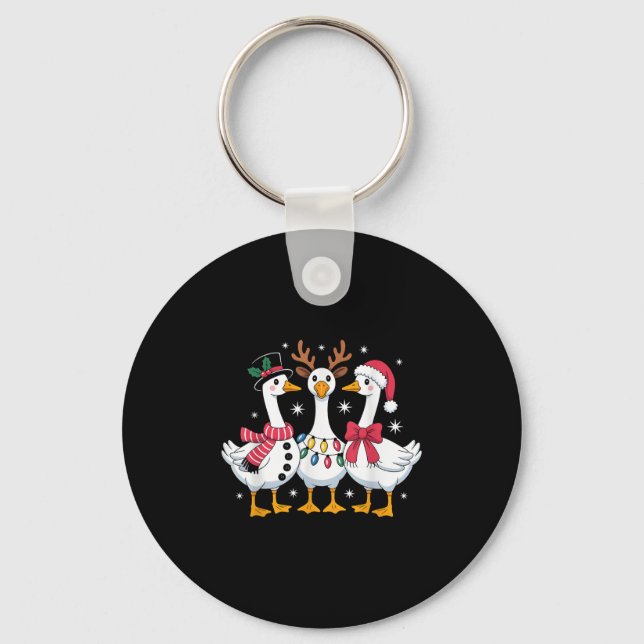 Merry Goosemas Christmas Silly Goose Xmas Lights M Nyckelring (Framsida)