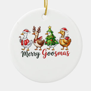 Merry Goosemas jul Goose Wearing Santa Hat Julgransprydnad Keramik