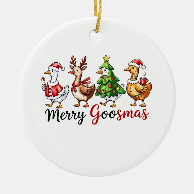 Merry Goosemas jul Goose Wearing Santa Hat Julgransprydnad Keramik (Framsidan)