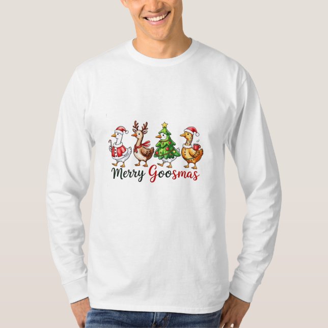 Merry Goosemas jul Goose Wearing Santa Hat T Shirt (Framsida)