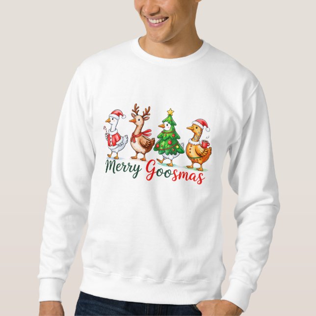 Merry Goosmas Christmas Funny Goose Tri-Blend Shir Lång Ärmad Tröja (Framsida)