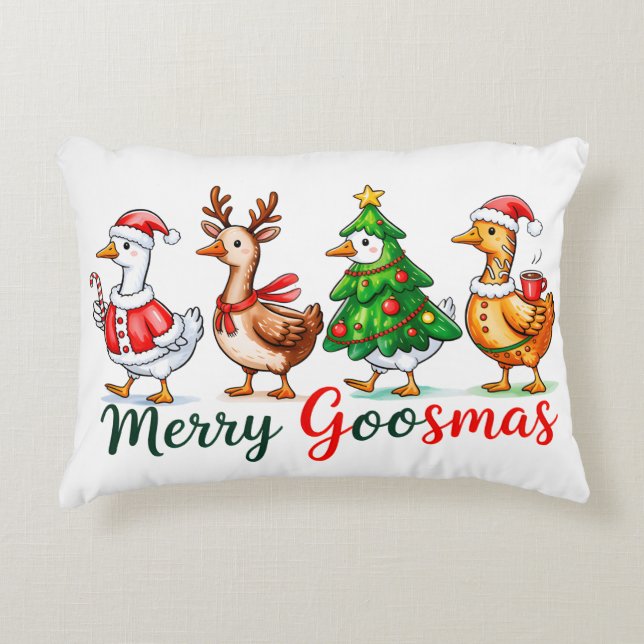 Merry Goosmas Christmas Funny Goose Tri-Blend Shir Prydnadskudde (Framsidan)