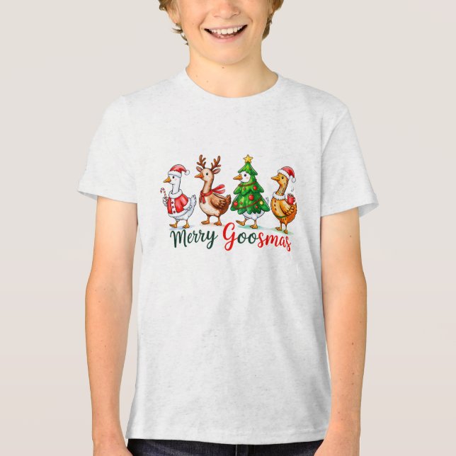 Merry Goosmas Christmas Funny Goose Tri-Blend Shir T Shirt (Framsida)