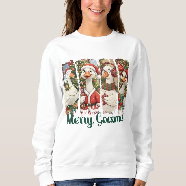 Merry Goosmas Cute Brushstroke Goose Christmas T Shirt (Framsida)
