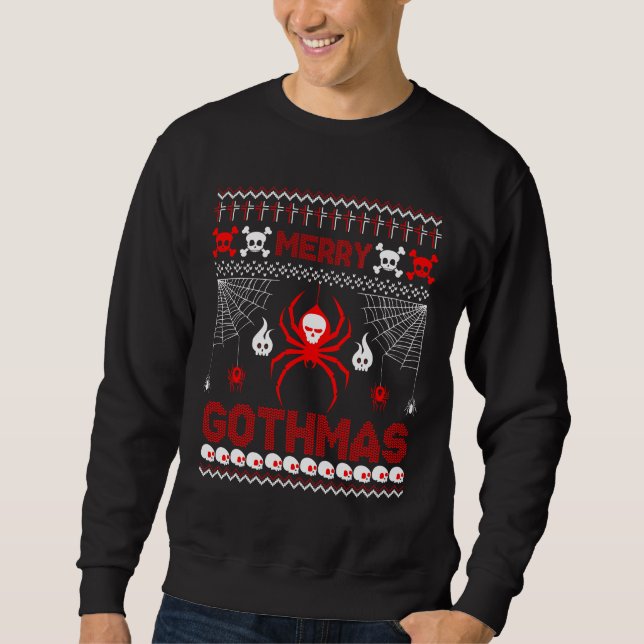 Merry Gothmas Goth Christmas Ugly Sweater Spider Lång Ärmad Tröja (Framsida)