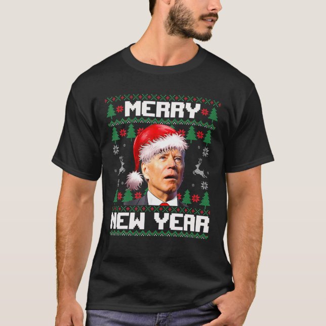 Merry Gott nytt år Ugly jul Sweater Santa Santa Sa T Shirt (Framsida)