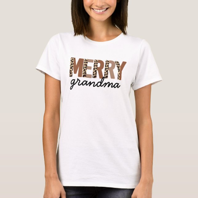 "Merry Grandma" Modern Färg Block Leopard Boho T Shirt (Framsida)