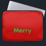Merry Green Name on Red Laptop Fodral<br><div class="desc">Merry Green Name on Red Christmas</div>