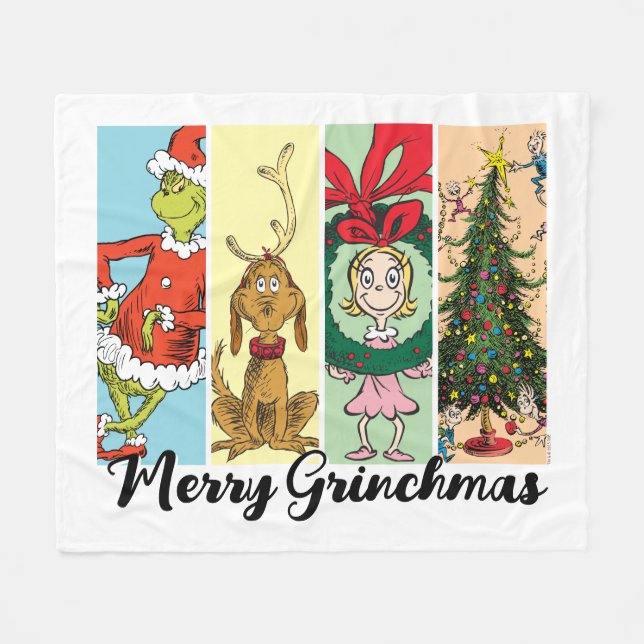 Merry Grinchmas Holiday Collage Fleecefilt (Framsidan (Horisontell))