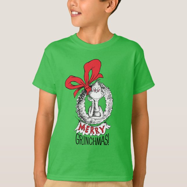 Merry Grinchmas Wreath The Grinch T Shirt (Framsida)