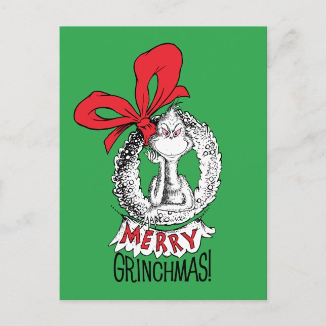 Merry Grinchmas Wreath The Grinch Vykort (Framsida)