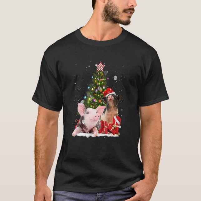 Merry Gris jul Rosa Grisar Reindeer Hat Julafton T T Shirt (Framsida)