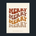 Merry Groovy Vågigt Brown Typography-jul Helg Vykort<br><div class="desc">Merry Merry God jul Card: en retro-design med en vågigt vintage-typografi och en muterad brun och beige-palett.</div>