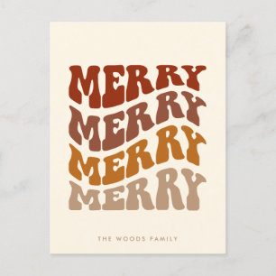 Merry Groovy Vågigt Brown Typography-jul Helg Vykort