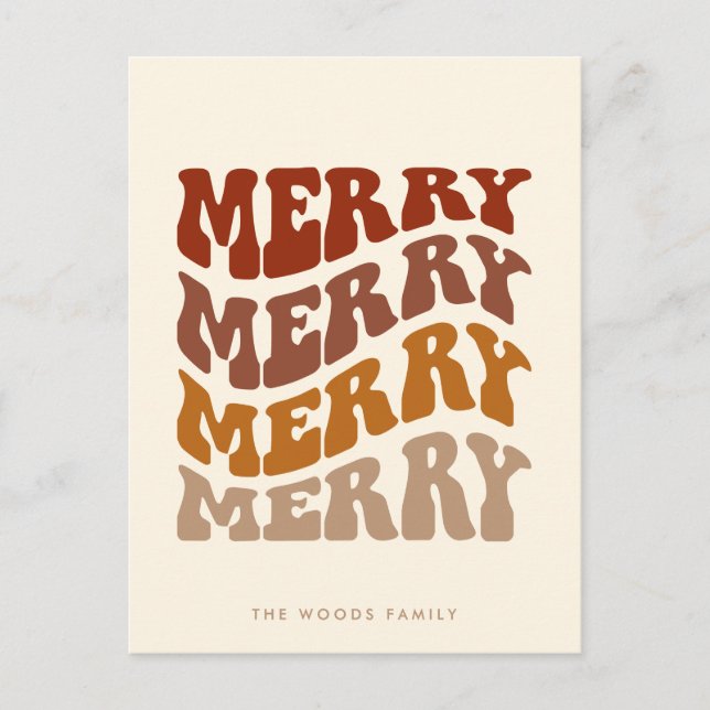 Merry Groovy Vågigt Brown Typography-jul Helg Vykort (Framsida)
