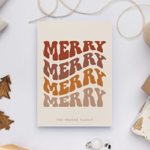 Merry Groovy Vågigt Brown Typography-jul Julkort
