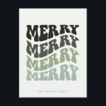 Merry Groovy Vågigt Grönt Typography-jul Helg Vykort<br><div class="desc">Merry Merry God jul Card: en återdesign,  med en typografi av vågigt vintage och en palett med muterad grönt.</div>