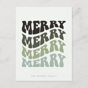 Merry Groovy Vågigt Grönt Typography-jul Helg Vykort