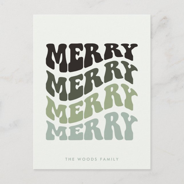 Merry Groovy Vågigt Grönt Typography-jul Helg Vykort (Framsida)
