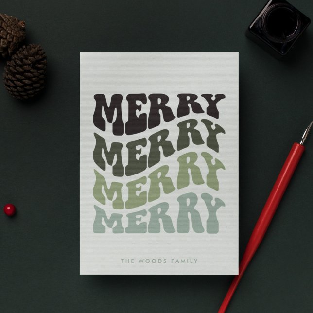 Merry Groovy Vågigt Grönt Typography-jul Julkort (Skapare uppladdad)