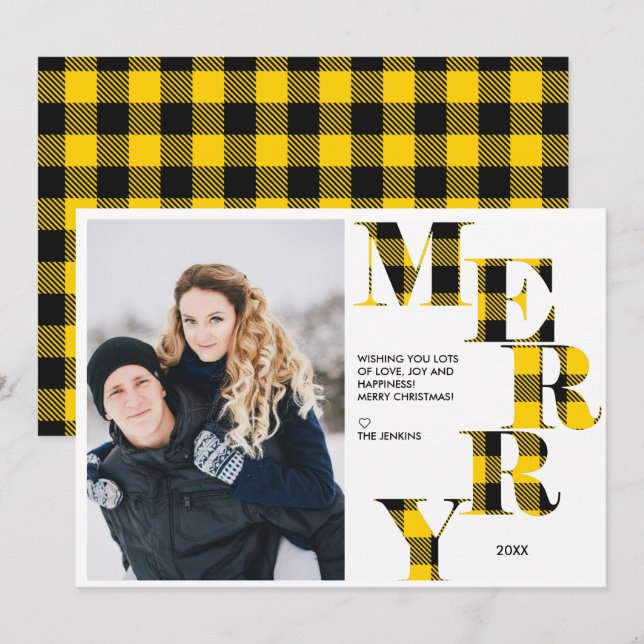 Merry | Gult Buffalo Play Photo Helgdag Inbjudningar (Fram/baksida)