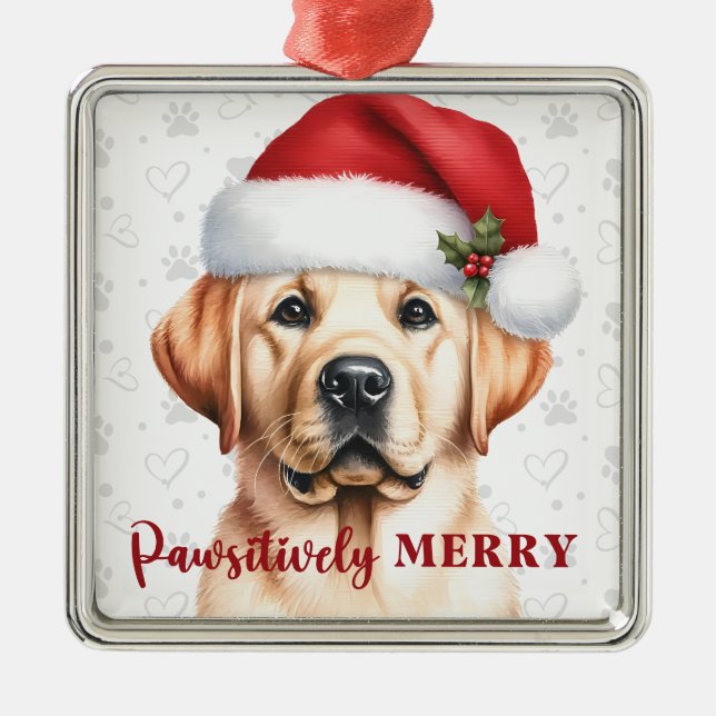 Merry Gult Labrador Retriever Hund jul Julgransprydnad Metall (Framsidan)