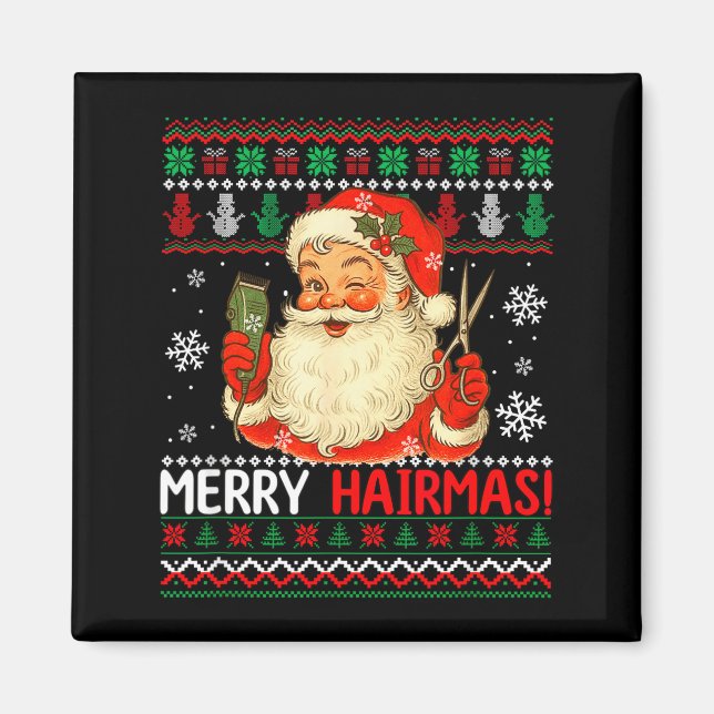 Merry Hairmas Christmas Sweater Santa Hairstylist  Magnet (Framsidan)