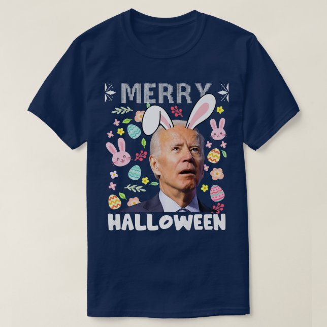 Merry Halloween Confused Joe Biden Bunny Påsk da T Shirt (Design framsida)