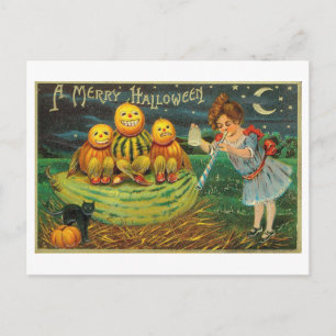 Merry Halloween Vintage Postcard Vykort