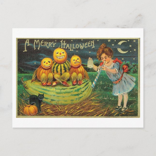 Merry Halloween Vintage Postcard Vykort (Framsida)