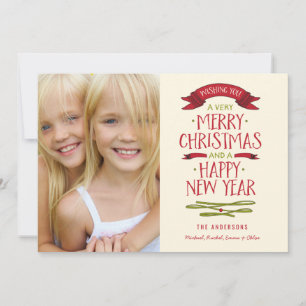 Merry Hälsning Red Banner Helgdag PhoCard Julkort