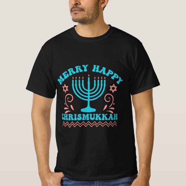 Merry Happy Chrismukkah Hanukkah T Shirt (Framsida)