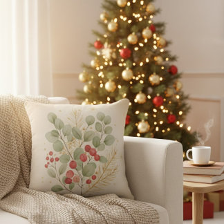 Merry Hearth: Rustic Christmas Botanical Watercolo Kudde