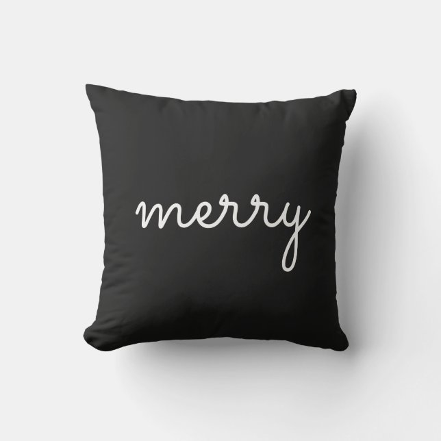 Merry Helgdag Black White-skript - minimalistisk m Kudde (Framsida)
