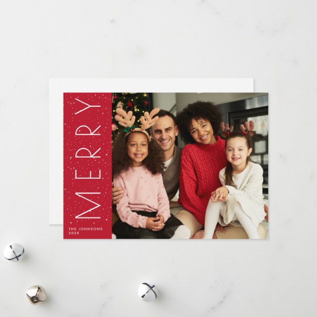 MERRY | Helgdag Modern trendig Julkort (Fram/Back In Situ)