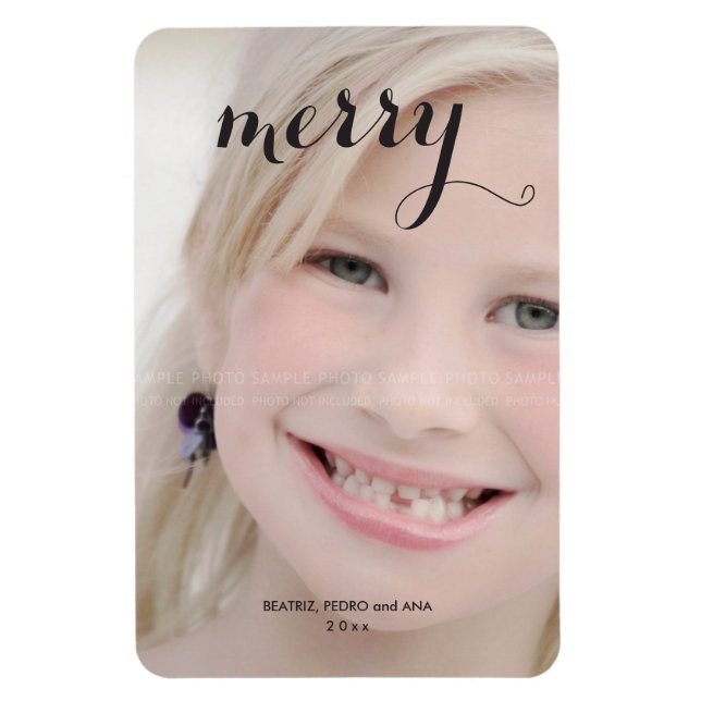 Merry Helgdag Photo Simple julskript Black Magnet (Vertikal)