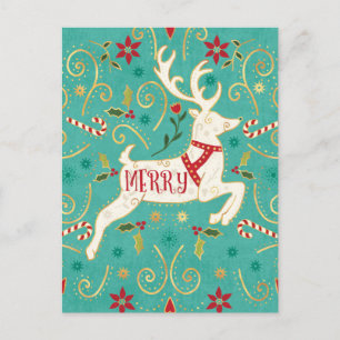 Merry Helgdag Teal Reindeer Vykort