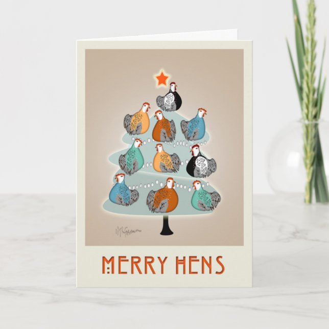 Merry Hens Julgran-hälsningskort Helgkort (Framsida)