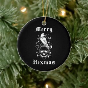 Merry Hexmas Witch Skull Spooky Witchcraft Julgransprydnad Keramik