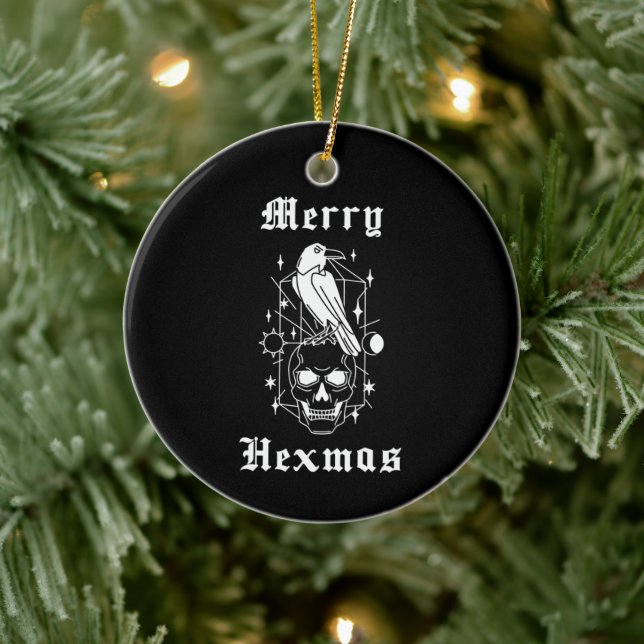 Merry Hexmas Witch Skull Spooky Witchcraft Julgransprydnad Keramik (Träd)
