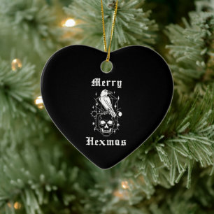Merry Hexmas Witch Skull Spooky Witchcraft Julgransprydnad Keramik