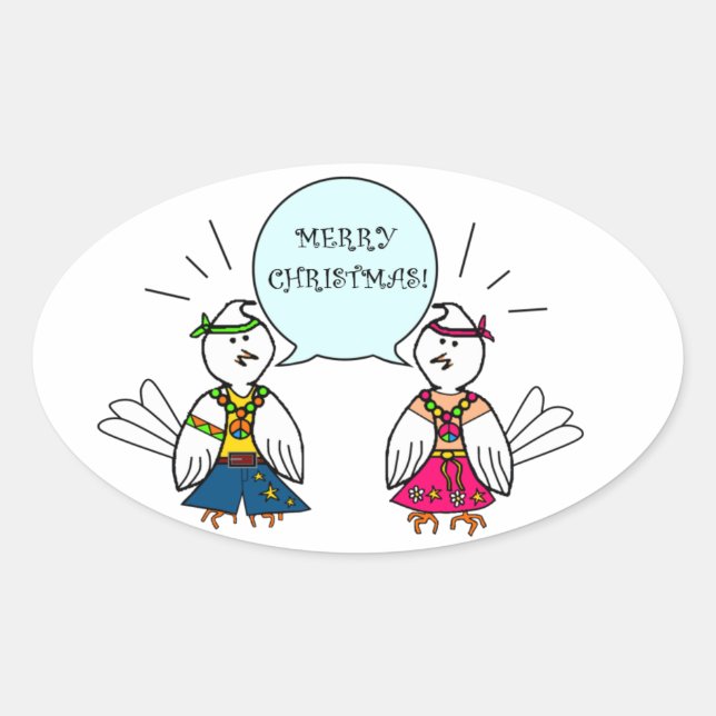 Merry Hippie jul Ovalt Klistermärke (Framsida)