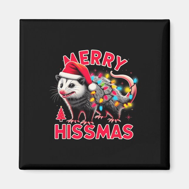 Merry Hissmas Funny Possum jul Julafton Hilariou Magnet (Framsidan)