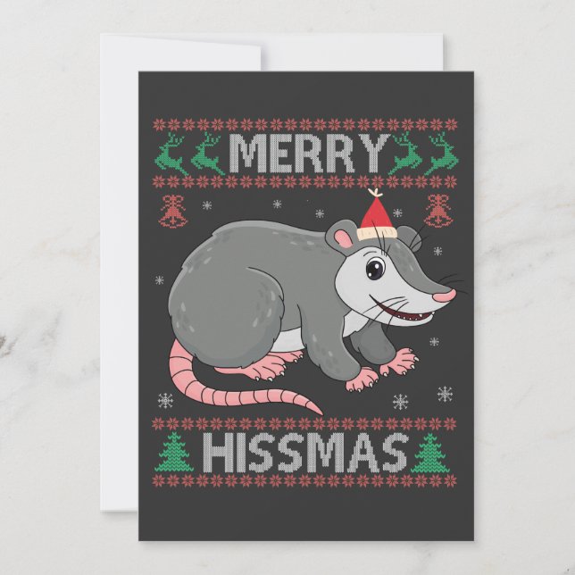 Merry Hissmas Funny Ugly Julafton Sweater Opossum  Meddelande (Framsida)