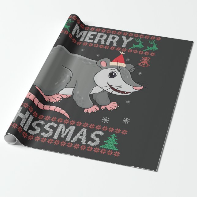 Merry Hissmas Funny Ugly Julafton Sweater Opossum  Presentpapper (Utrullad)
