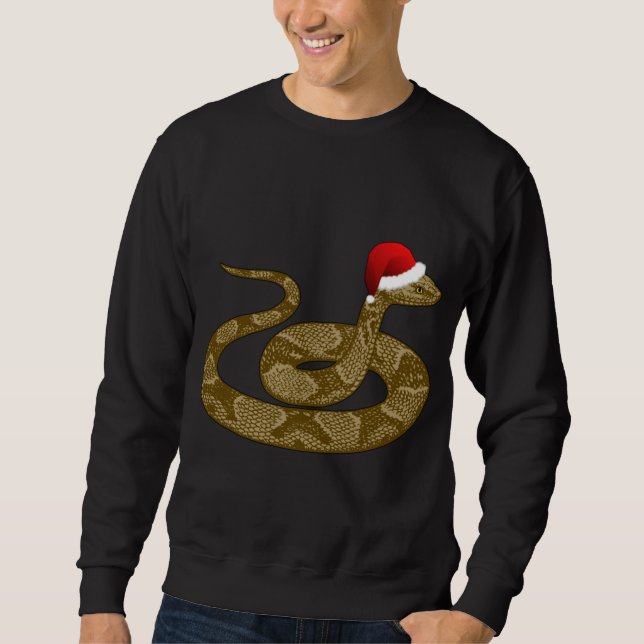Merry Hissmas jul Santa Hat Copperhead Snake Lång Ärmad Tröja (Framsida)