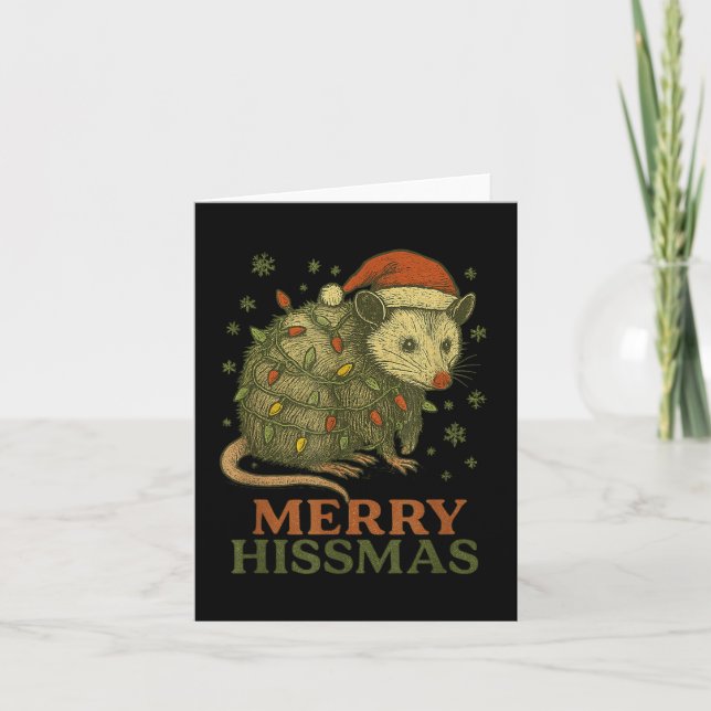 Merry Hissmas Ssum Santa Hat Julafton Light Manar  Kort (Framsida)