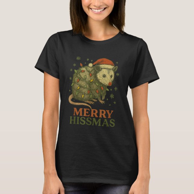 Merry Hissmas Ssum Santa Hat Julafton Light Manar  T Shirt (Framsida)