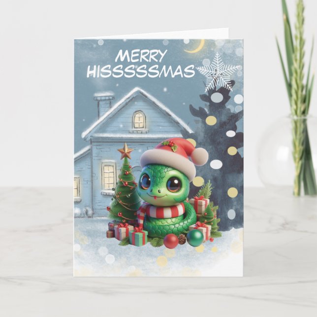 Merry Hisssssmas Funny Snake-jul Helgkort (Framsida)