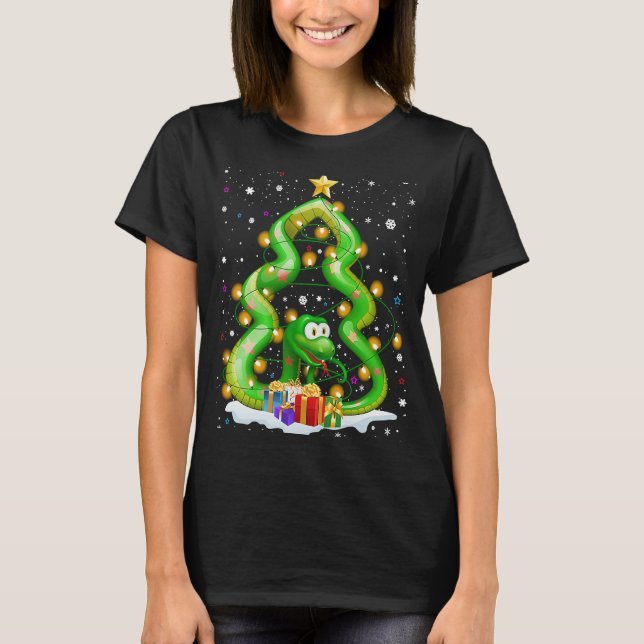 Merry Hisstmass God jul Träd Python Snake T Shirt (Framsida)